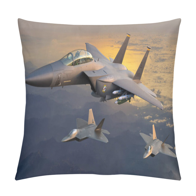 Personality  F-15E Eagle Strike Fighter Assisted By The Fifth Generation F-22 Pillow Covers