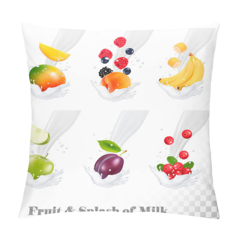 Personality  Big Collection Of Icons Of Fruit And Berries In A Milk Splash. S Pillow Covers