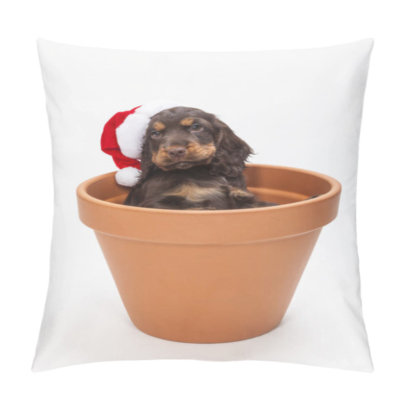 Personality  Cute Spaniel Puppy In Santa Hat Pillow Covers