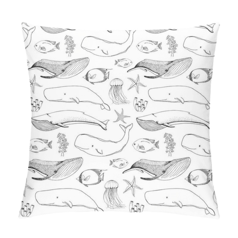 Personality  Seamless Pattern With Whales, Orcs And Other Fishes. Vector Pillow Covers