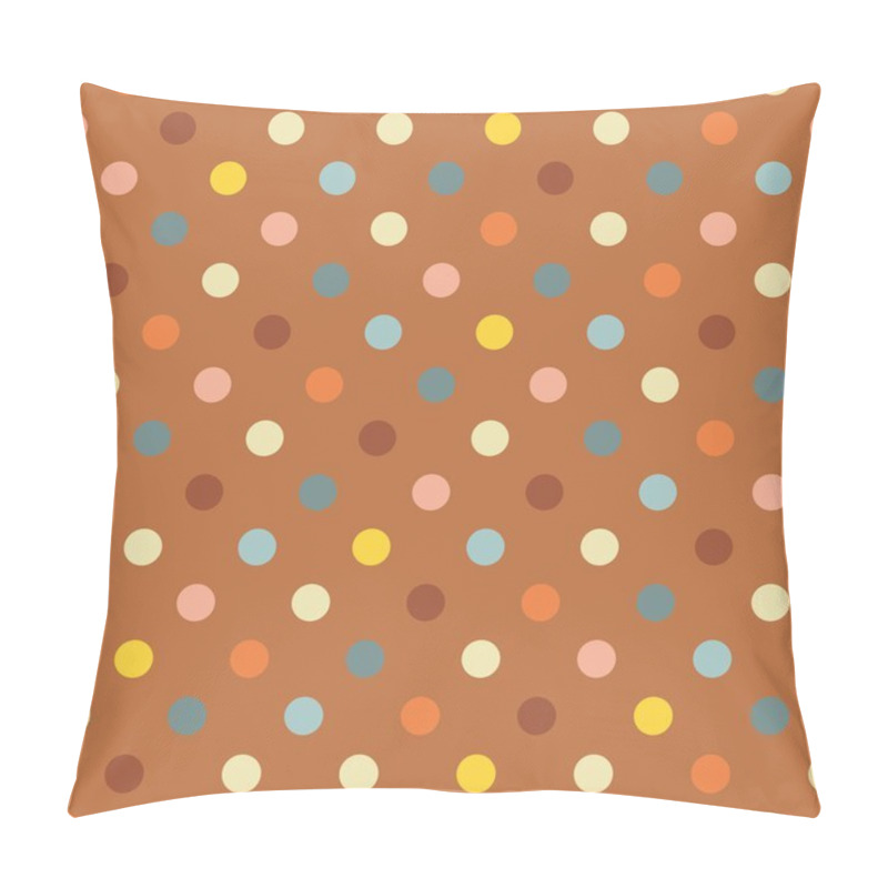 Personality  Retro Vector Seamless Pattern, Background Or Texture With Blue, Yellow, Green And Red Polka Dots On Chocolate Brown Background For Desktop Wallpaper Or Website Design Pillow Covers