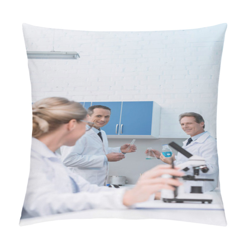 Personality  Chemists Discussing Work Pillow Covers