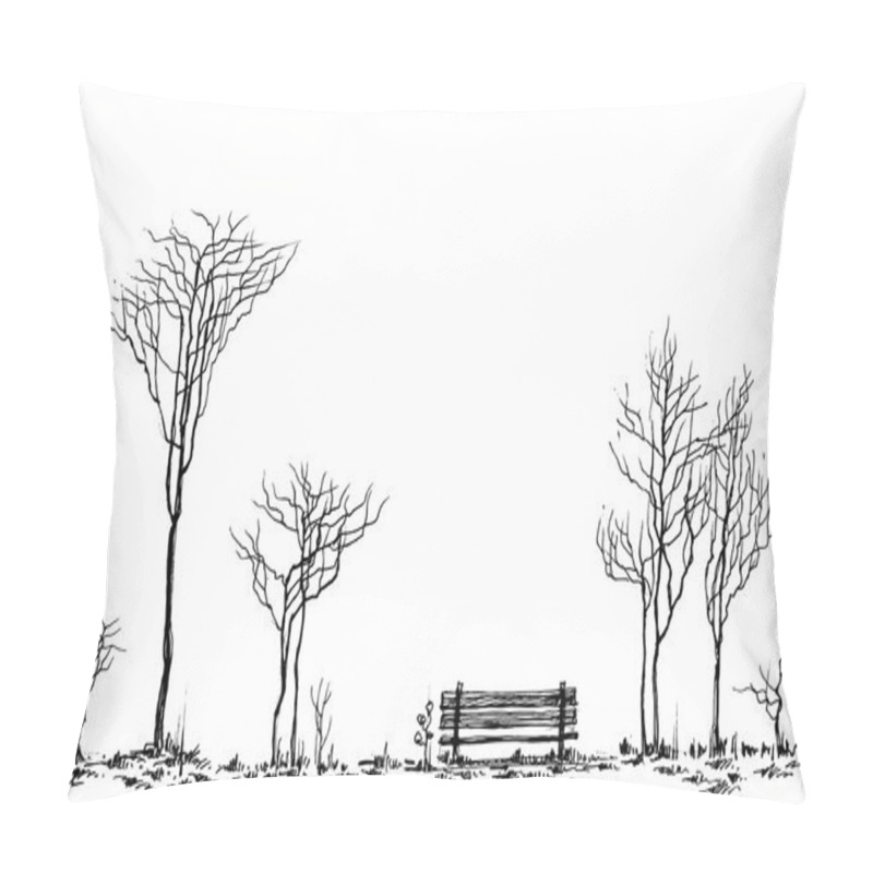 Personality  Stylized Park Decor, Bench And Trees Drawing Pillow Covers