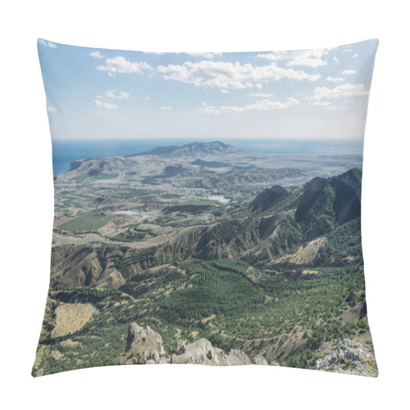 Personality  Scenic Calm Seashore With Crimean Mountains Ridge, Ukraine, May 2013 Pillow Covers