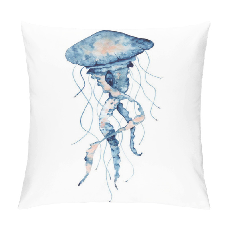 Personality  Watercolor Golden Frame With Jellyfish Hand Drawn Illustration Isolated On White Background. Marine Life Pillow Covers