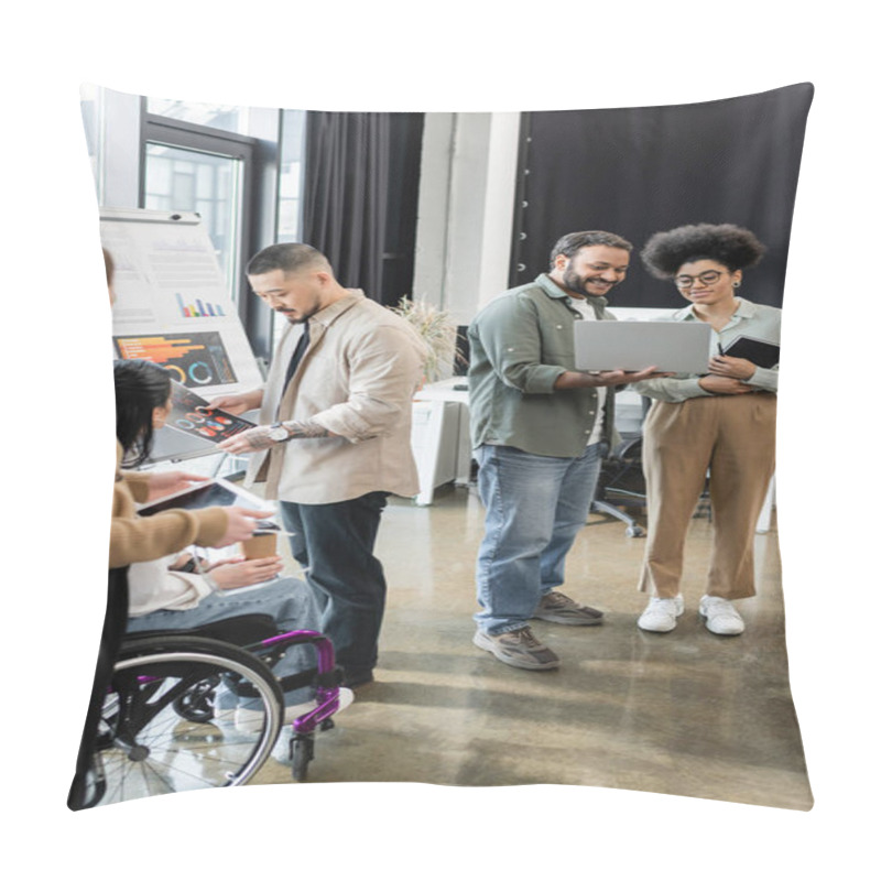 Personality  Diversity And Inclusion, Multicultural Startup Team Planning Project With  Disabled Businesswoman Pillow Covers