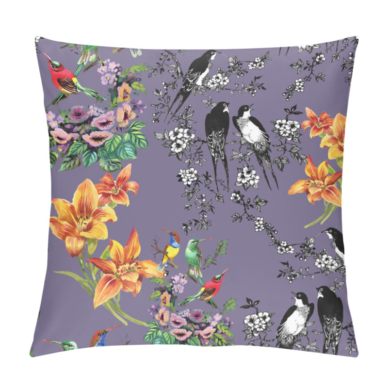 Personality  Tropical  Birds And Exotic Flowers Pillow Covers