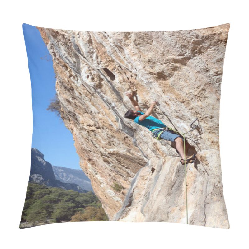 Personality  Climber Hanging On Rock Pillow Covers