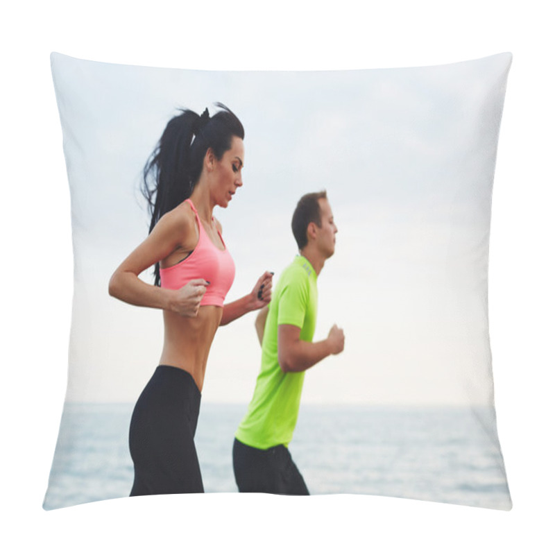 Personality  Couple  Working Out On The Beach Pillow Covers