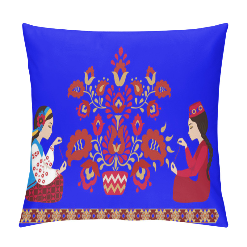 Personality  Ukrainian And Crimean Tatar Girls Embroider Tree Of Life. The Concept Of Unity Of Ukraine Pillow Covers