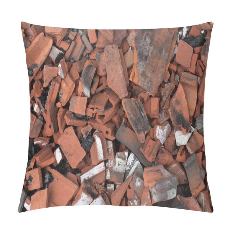 Personality  Broken Terracotta Tiles From Burnt Roof. Smashed Roof Tiles, Clay Red Tiles. Roof Destrucion. Pillow Covers