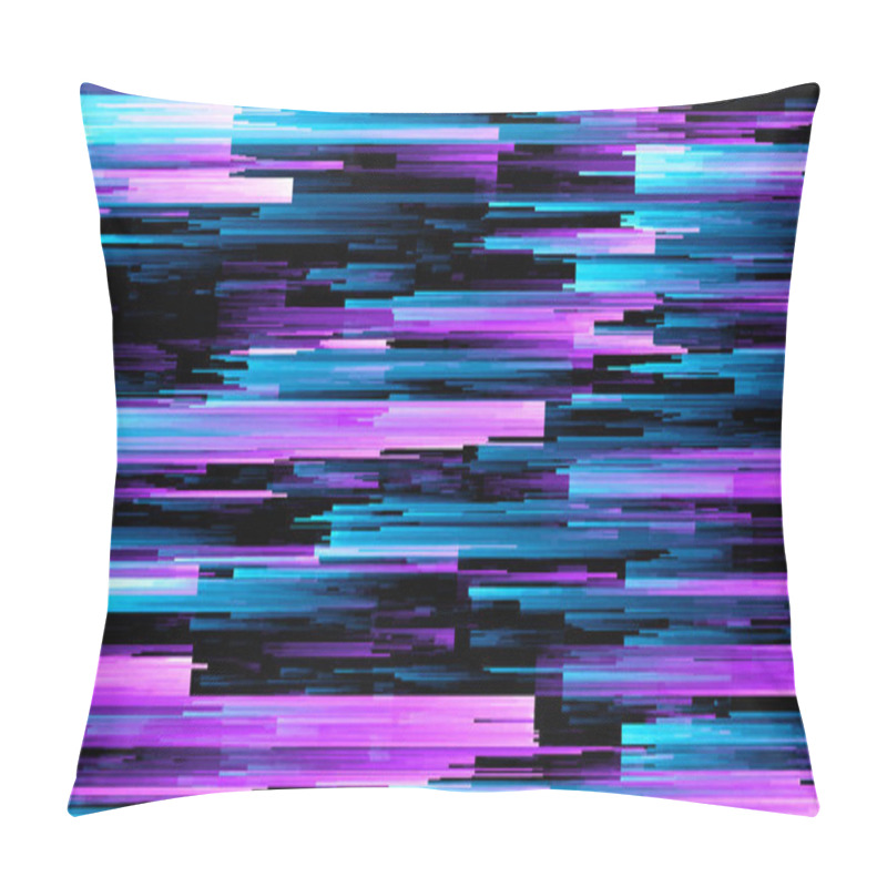 Personality  Abstract 3d Illustration Of Pixel Sorting Pattern Glitch Effect. Use In Music Video, Transitions, Broadcast, Fluorescent Ultraviolet Light Blue Pink Spectrum Pillow Covers