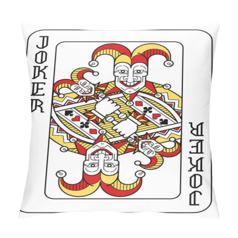 Personality  A Playing Card Joker In Red, Yellow And Black From A New Modern Original Complete Full Deck Design. Standard Poker Size Pillow Covers