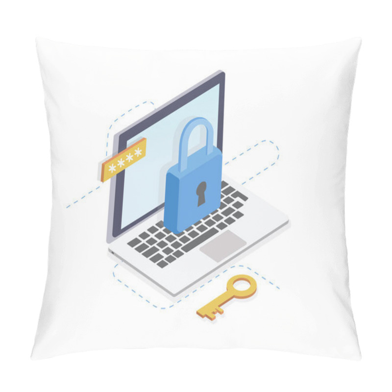 Personality  Internet Security Isometric Concept.Traffic Encryption, VPN, Privacy Protection Antivirus Hack.flat 3d Isometry Pillow Covers