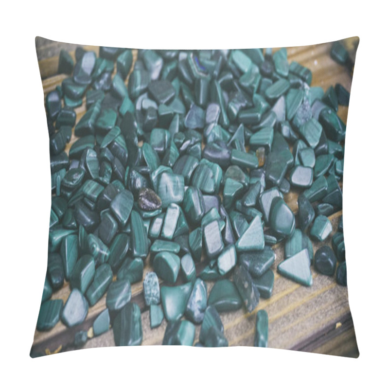 Personality  Malachite On Wooden Background, Small Shells On A Wooden Backgro Pillow Covers