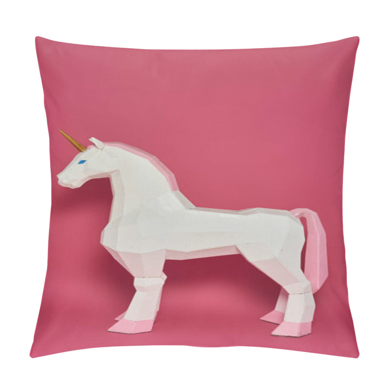 Personality  A White Unicorn With Pink Accents Stands Against A Pink Background. Pillow Covers