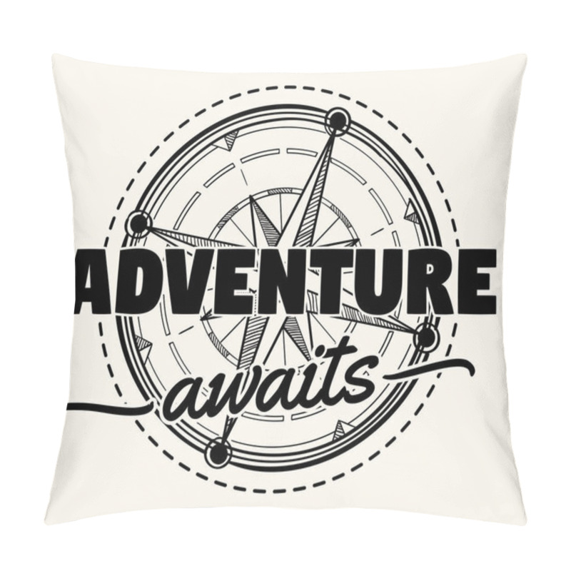 Personality  Adventure Awaits - Compass Wind Rose Decorative Monochrome Emblem Pillow Covers