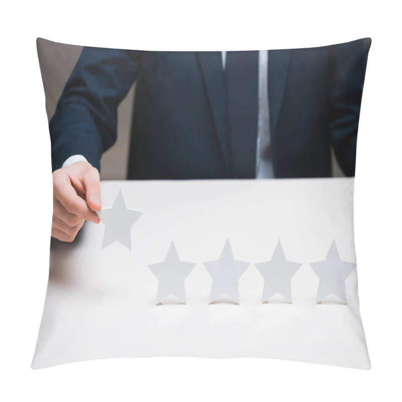 Personality  Cropped View Of Businessman In Suit Holding Star On Grey, Quality Concept  Pillow Covers