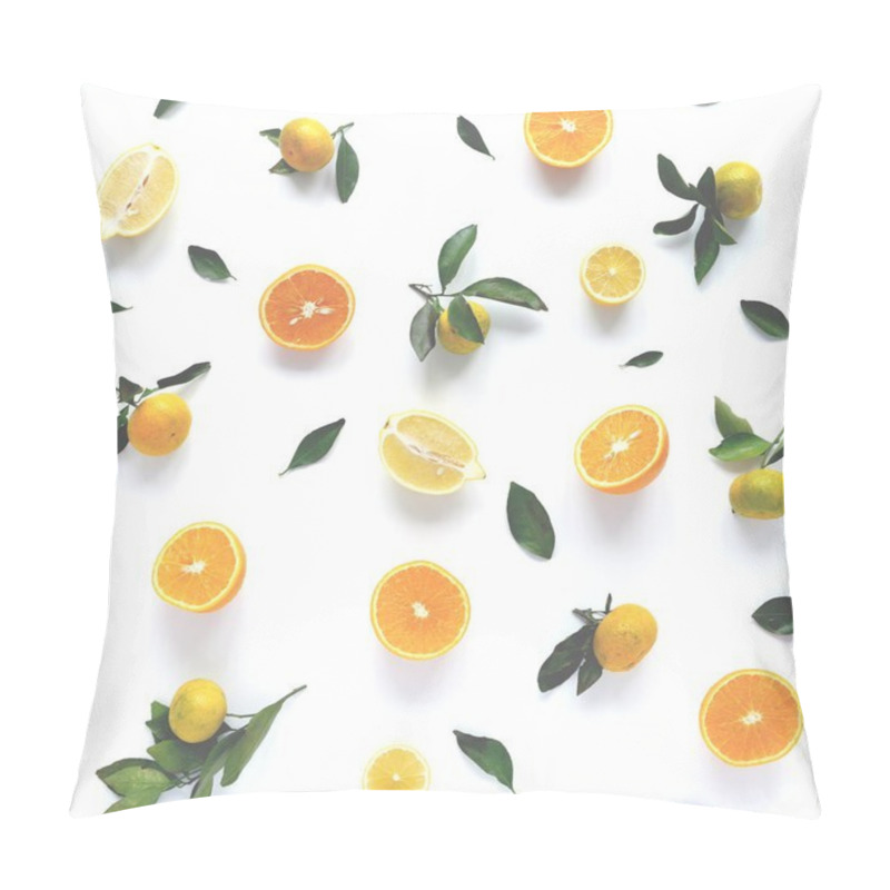 Personality  Pattern Of Lemons, Oranges, Mandarines On White Background Pillow Covers