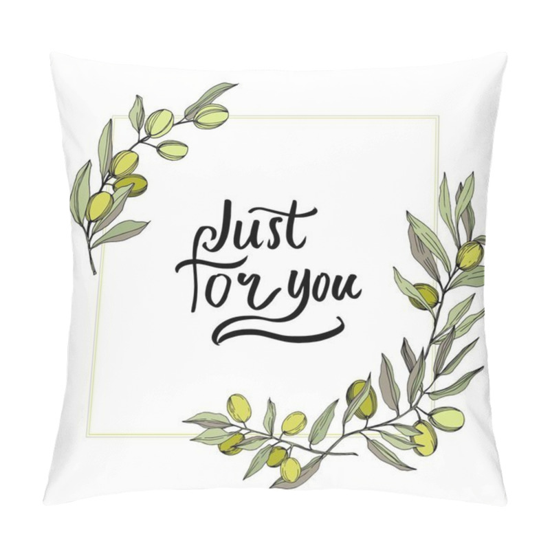 Personality  Olive Tree In A Vector Style Isolated. Green Engraved Ink Art. Pillow Covers