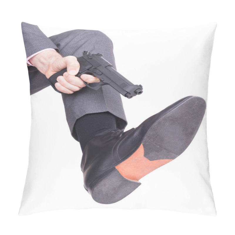 Personality  Concept - Businessman Shooting Himself In The Foot With A Handgun Pillow Covers