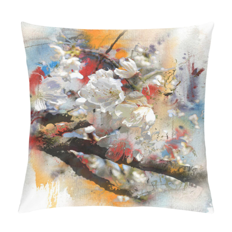 Personality  Spring Motif, Blooming Apple Tree On Abstract Background Pillow Covers