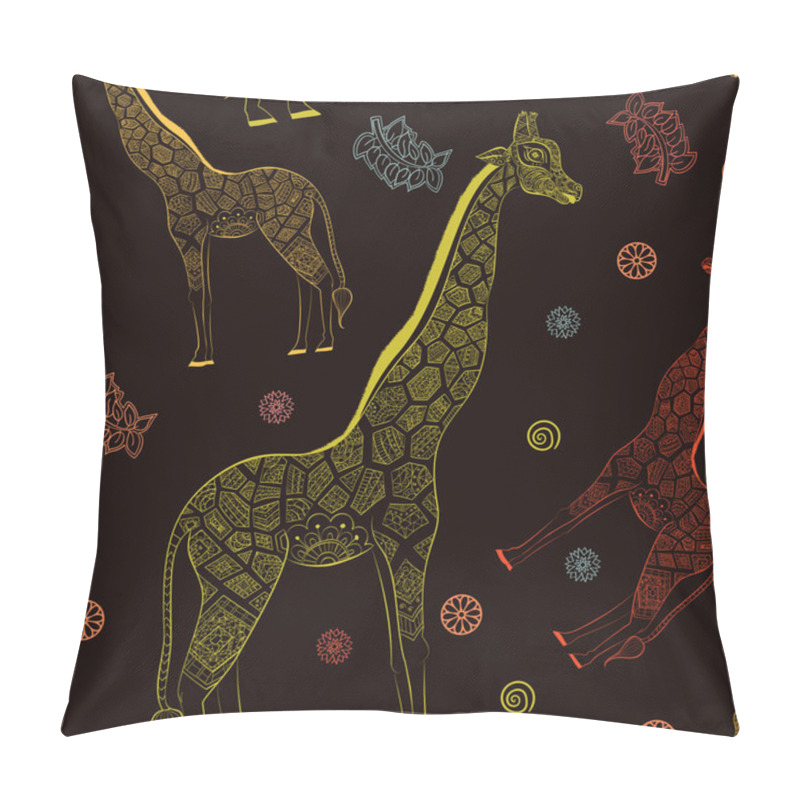 Personality  Beautiful Adult Giraffe. Hand Drawn Illustration Of Ornamental Giraffe.  Isolated Giraffe On Dark Background. Seamless Pattern From An Ornamental Giraffe Pillow Covers