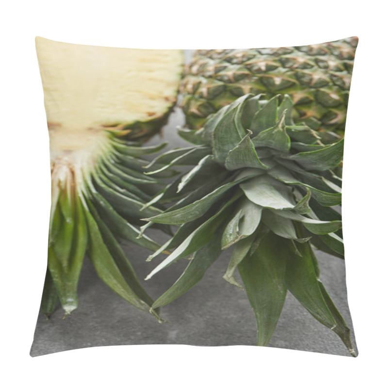 Personality  Ripe Half And Whole Pineapples On Grey Background  Pillow Covers