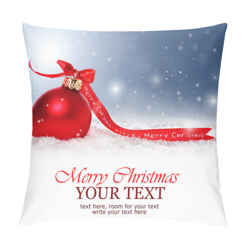 Personality  Christmas Background With Red Bauble,snow And Snowflakes Pillow Covers