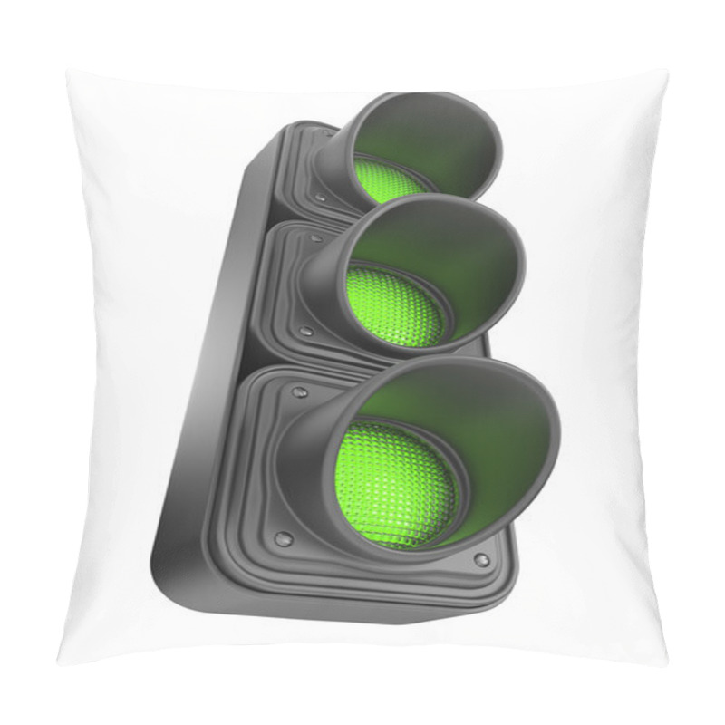 Personality  Green Traffic Lights 3d. Movement Road Control. Isolated On Whit Pillow Covers