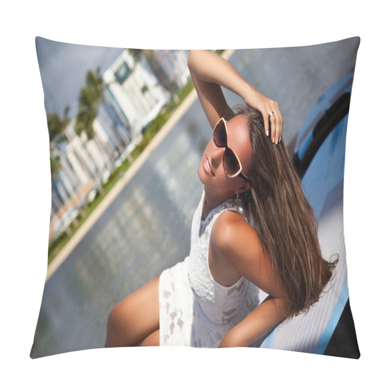 Personality  Beauty Romantic Girl Outdoors. Freedom Concept. Pillow Covers