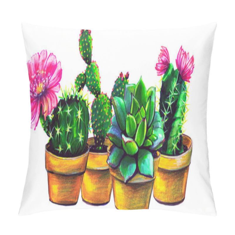 Personality  Cactus, Set Of Succulent Plants, Isolated On A White Pillow Covers