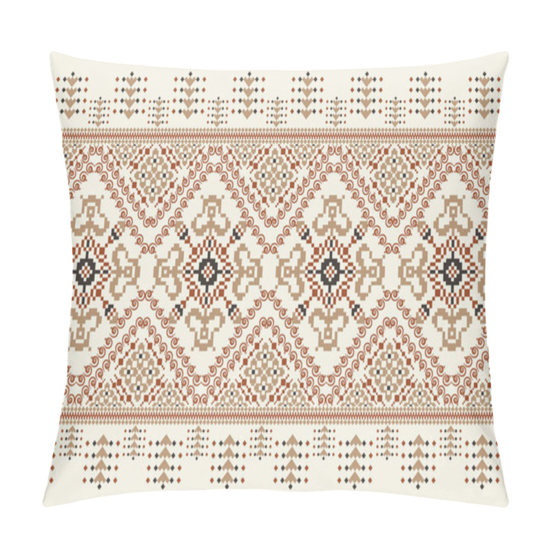 Personality  Floral Cross Stitch Embroidery On White Background.geometric Ethnic Oriental Pattern Traditional.Aztec Style Abstract Vector Illustration.design For Texture,fabric,clothing,wrapping,decoration,scarf. Pillow Covers