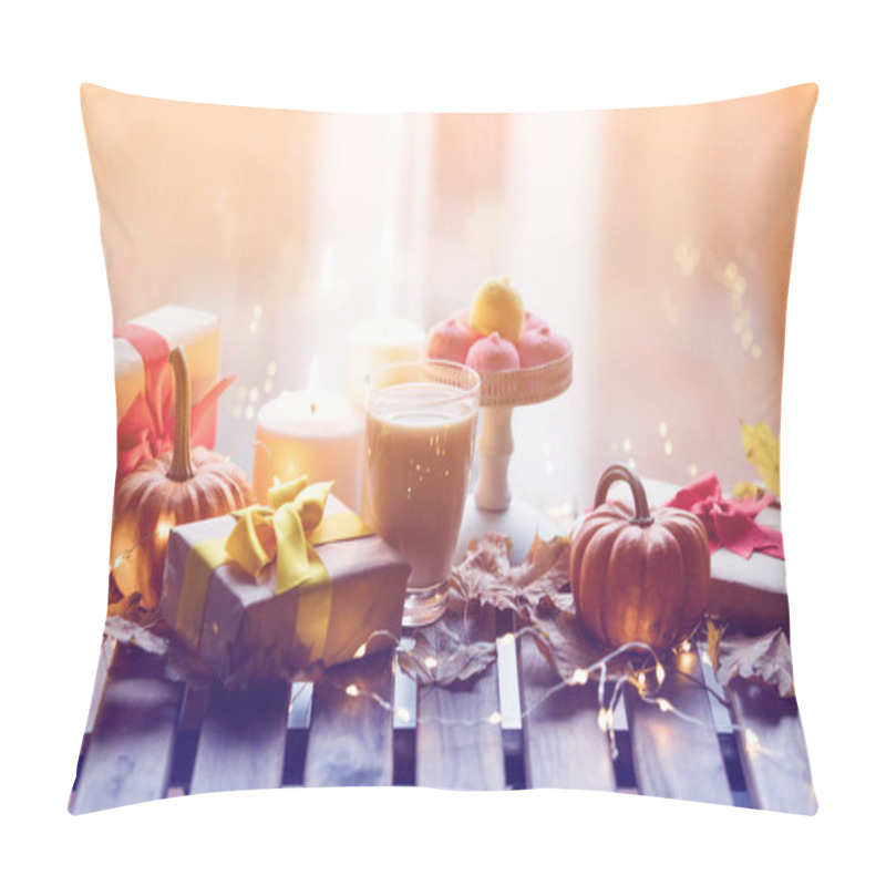 Personality  Cup Of Coffee, Pumpkin, Gifts And Candles Pillow Covers