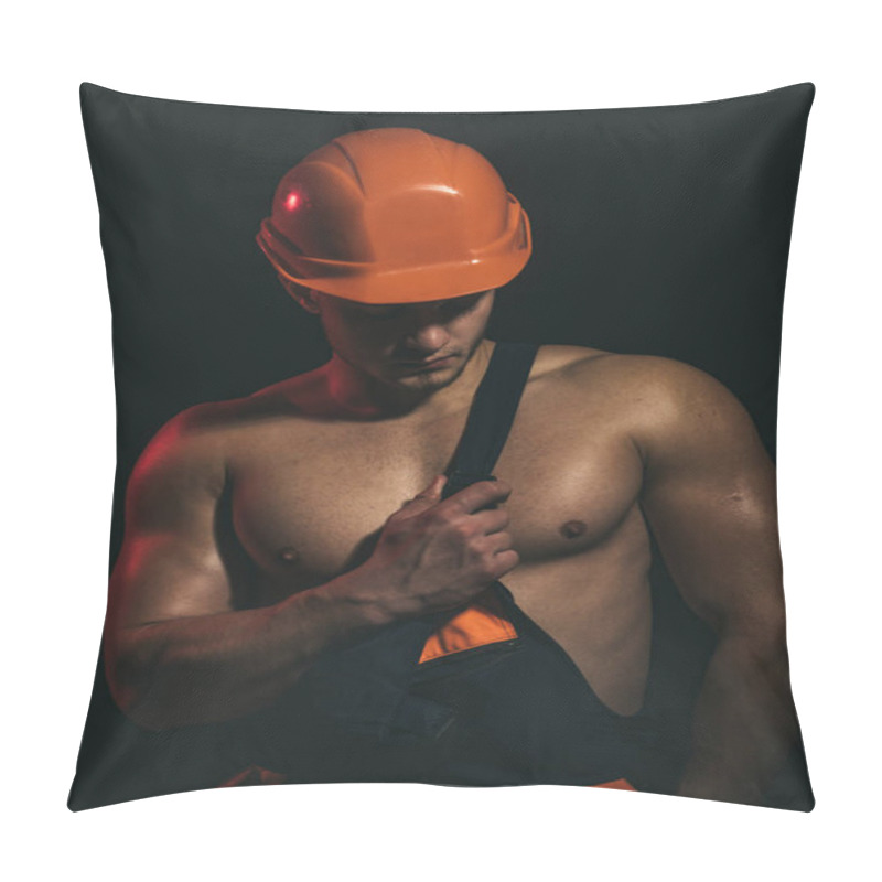 Personality  Dont Mess With The Rest, Trust The Best. Construction Worker Or Builder. Handsome Worker Or Workman. Muscular Man Wear Hard Hat And Uniform. Man Worker With Muscular Sexy Body. Confident And Strong Pillow Covers