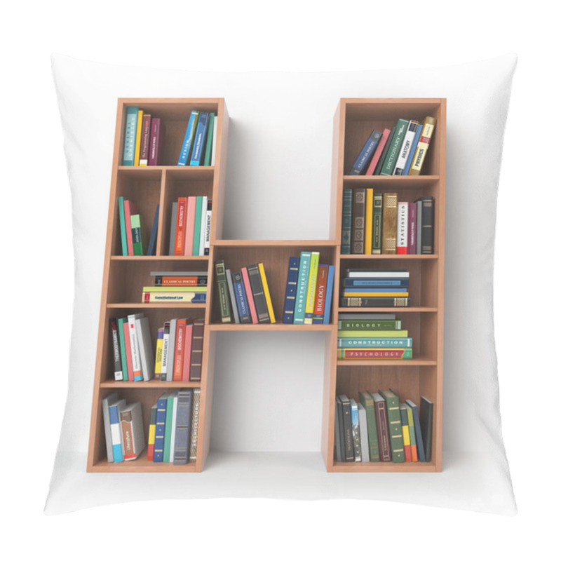 Personality  Letter H. Alphabet In The Form Of Shelves With Books Isolated On Pillow Covers