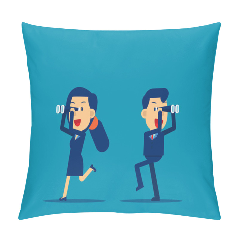 Personality  Successful Business With Telescope. Concept Business Vision Vector, Kid Business, Competitor, Flat Business Cartoon Pillow Covers