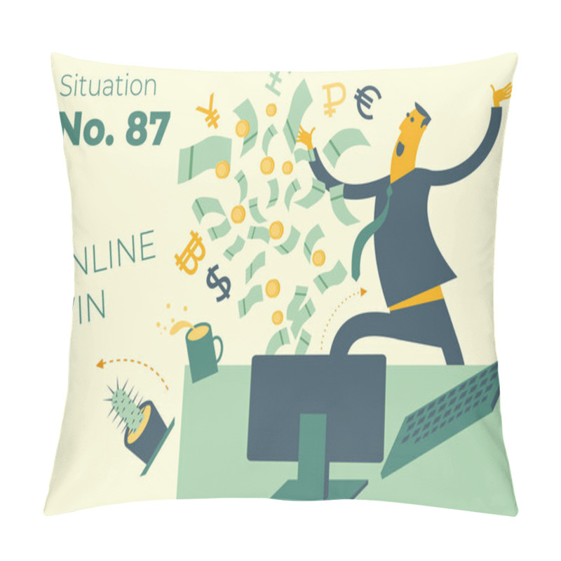 Personality  Illustration Of A Cartoon Character For Web Design, Presentation, Infographic, Landing: Winnings Or Big Profits On The Internet, Networking. Pillow Covers