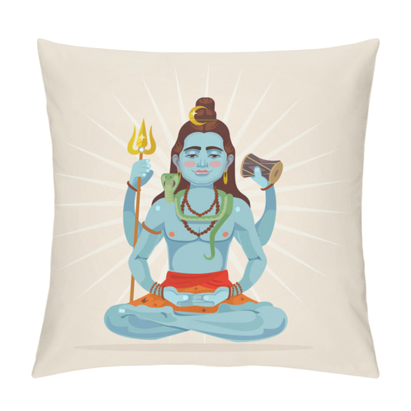 Personality  God Shiva Character Sitting In Lotus Position. Vector Flat Cartoon Illustration Pillow Covers