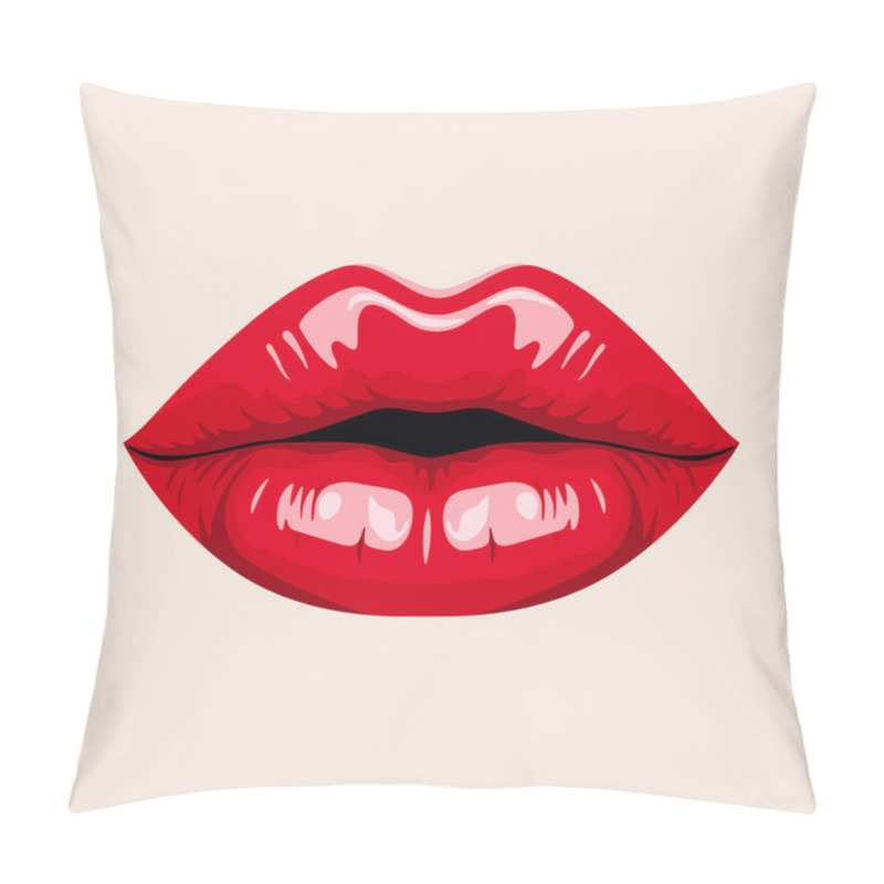 Personality  Flat Vector Red Female Lips Icon Closeup. Woman Lips Giving Kisses. Kiss, Love, Sexy And Beauty Concept. Modern Pop Art Cartoon Comic Style, Simple Design. Pillow Covers