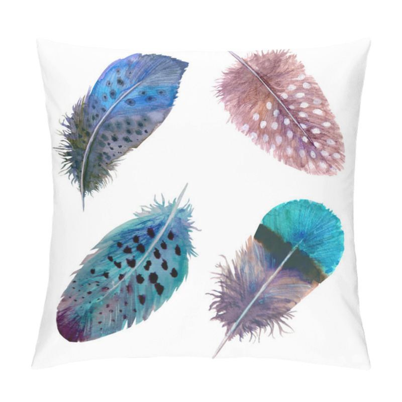 Personality  Watercolor Feathers Set Isolated On White. Hand Drawn Watercolour Bird Feather Vibrant Boho Style Bright Illustration. Print Design For T-shirts, Invitation, Wedding Card. Pillow Covers