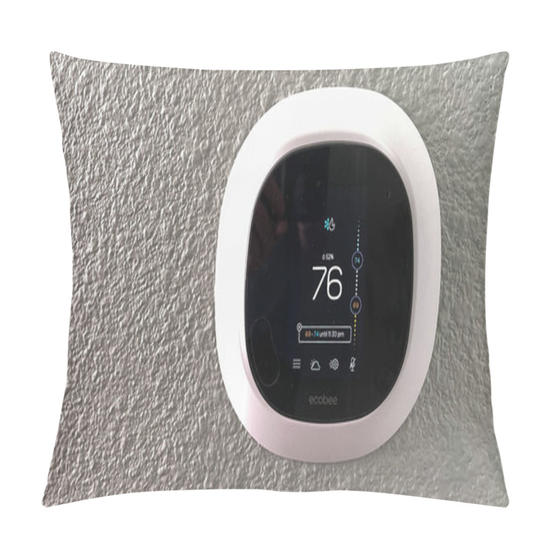 Personality  Atlanta, GA USA - March 26, 2021: An Ecobee Smart Thermostat In A Home. Pillow Covers