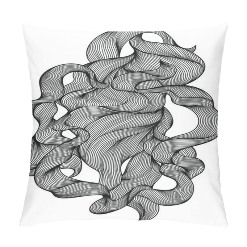 Personality  Design With Wave Line Curls. Monochrome Stripes Black And White Texture.. Design With Wave Line Curls. Pillow Covers