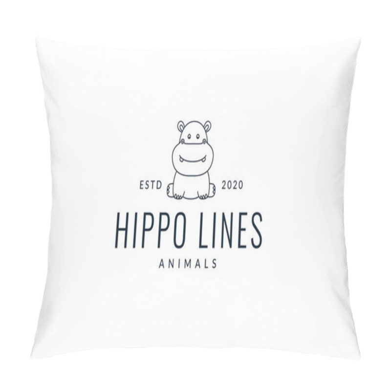 Personality  Hippopotamus Or Baby Hippo Line  Sit Cute Logo Vector  Illustration Pillow Covers