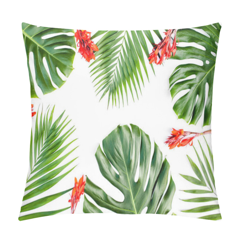 Personality  Background, Pattern With Exotic Tropical Palm Leaves Monstera On White Background. Flat Lay, Top View. Pillow Covers