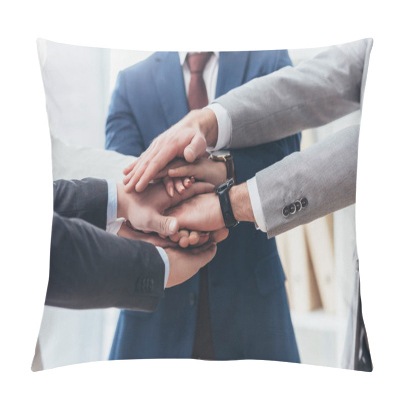 Personality  Partial View Of Professional Business People Stacking Hands Together  Pillow Covers