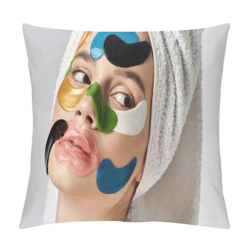 Personality  A Beautiful Young Woman With Eye Patches On Her Face, Showcasing Her Creativity And Unique Style. Pillow Covers