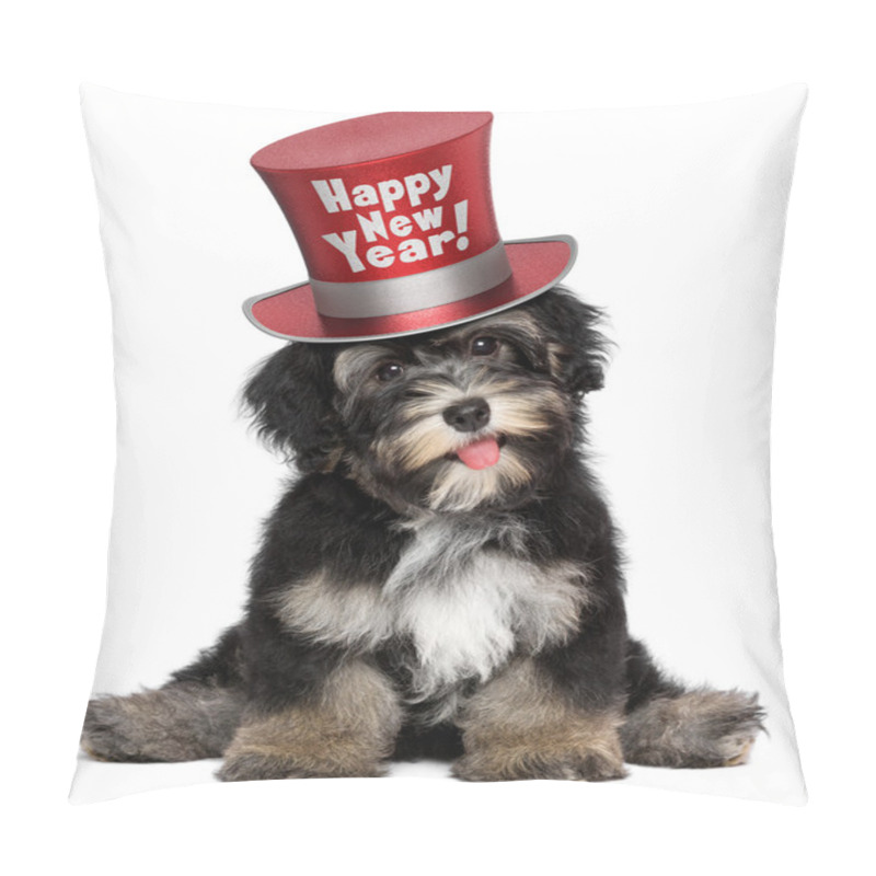 Personality  Cute Havanese Puppy Dog Is Wearing A Happy New Year Top Hat Pillow Covers