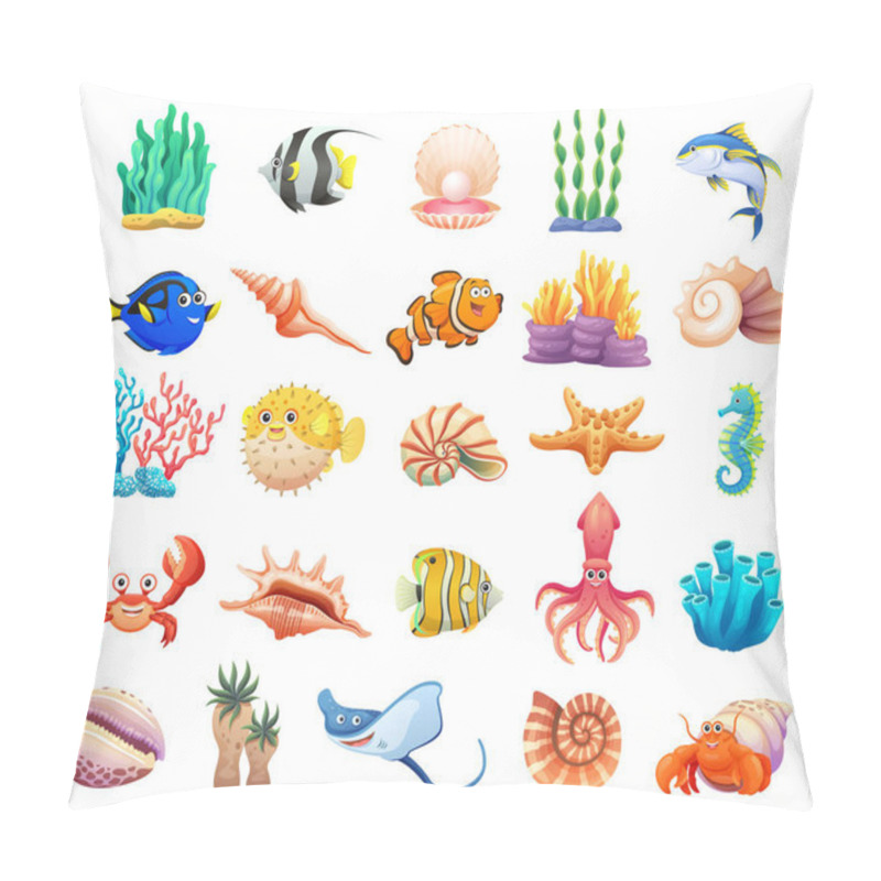 Personality  Sea Life Animals, Sea Shells, And Coral Reef Cartoon Collection Pillow Covers