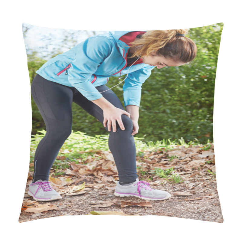 Personality  Female Runner Knee Injury And Pain. Pillow Covers